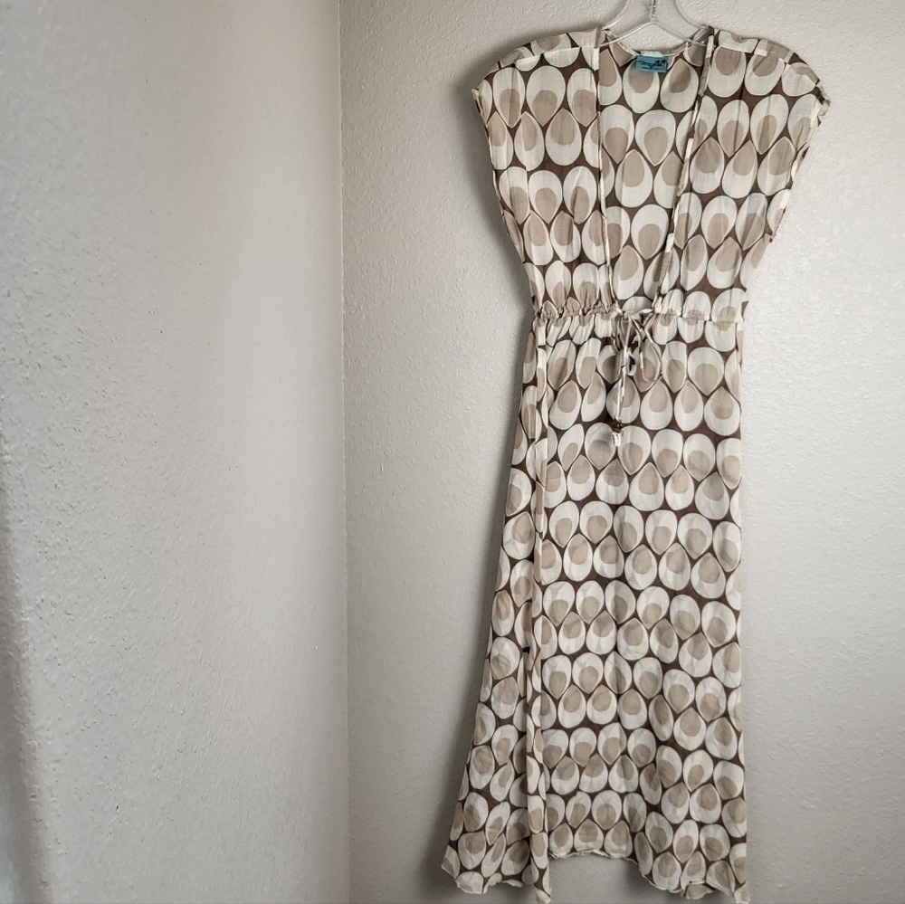 Letarte Dress Swim Cover Up Brown and Tan Scoop Neck Women's Size Small